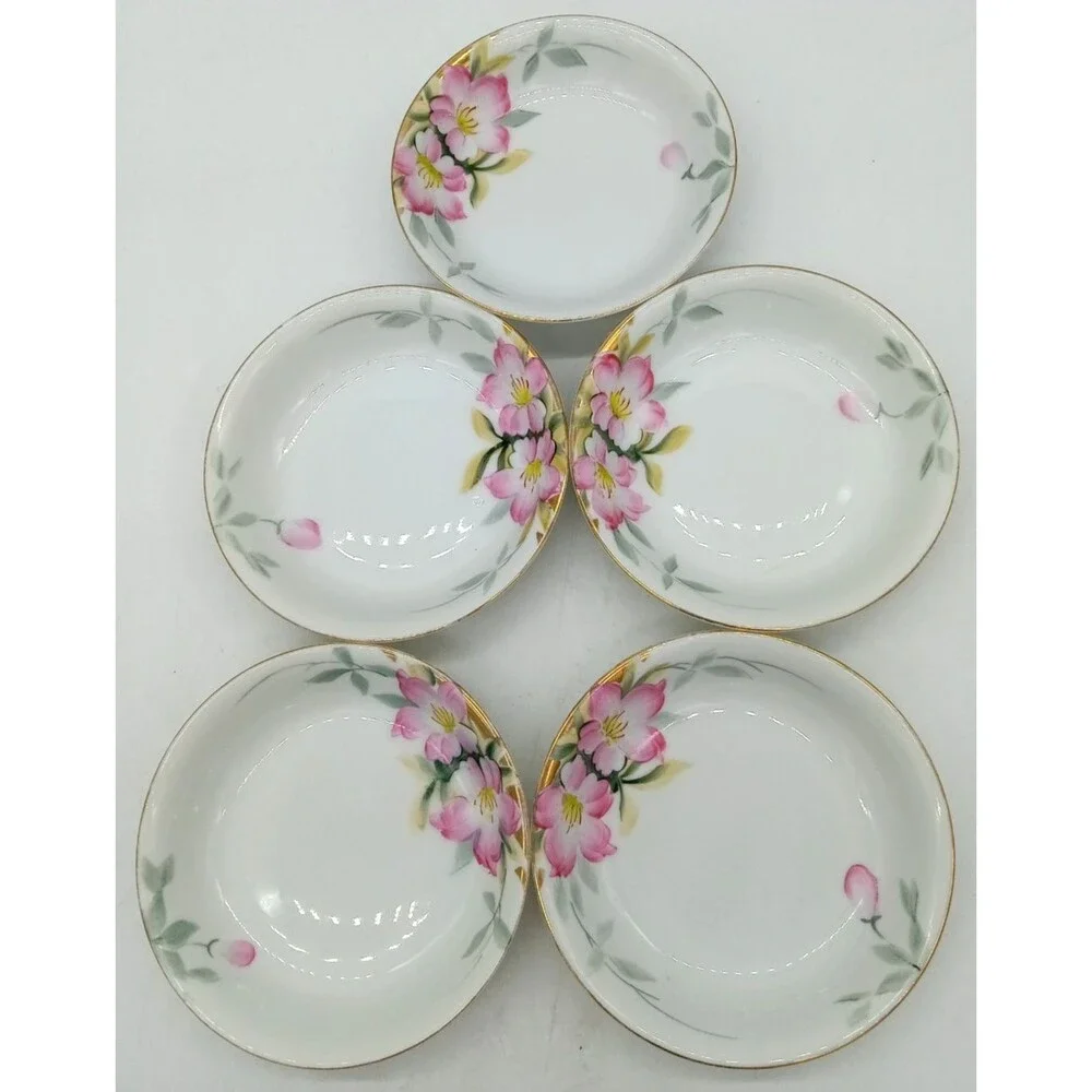 Vintage Noritake Set of 5 Hand Painted Azalea 5.25” Berry Fruit Dessert Bowls